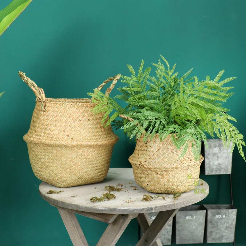 Woven Seagrass Belly Basket Storage Plant Pot Basket (2PCS)