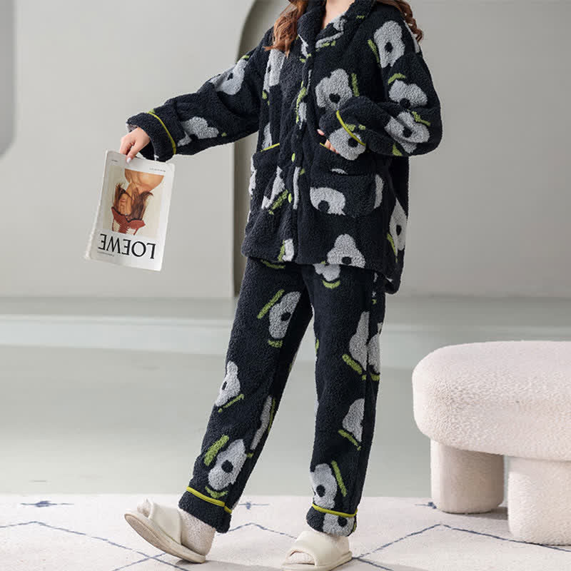 Floral Long Sleeve Fleece Pajama Set
