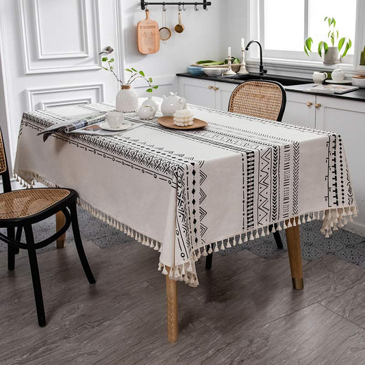 Boho Style Waterproof Geometric Tablecloth Cotton Linen Table Cover