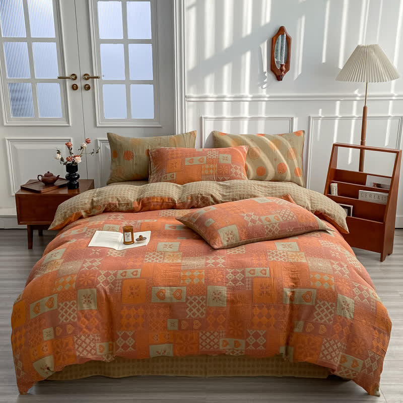Artistic Duvet Cover Bedsheet & Pillowcases (4PCS) Bedding Set Ownkoti Orange Queen