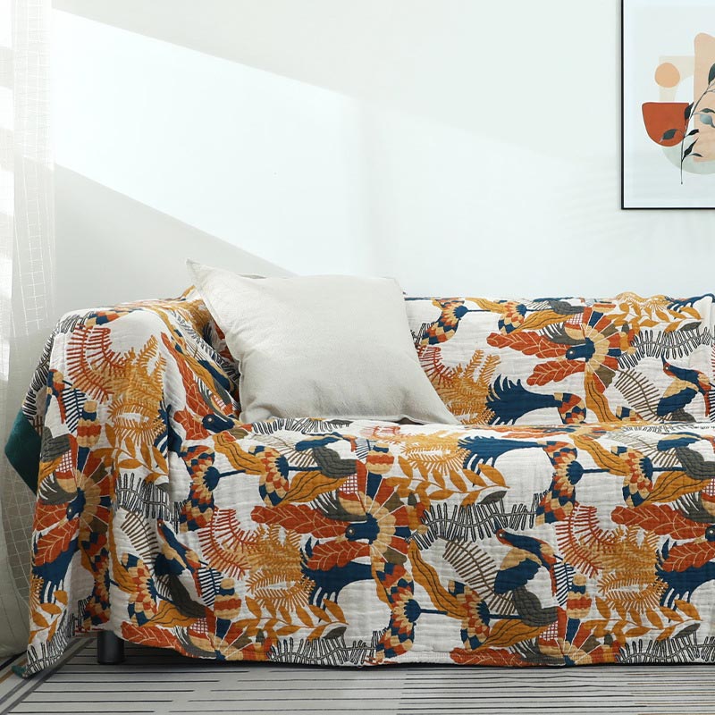 Flower Bird Blanket Reversible Sofa Cover