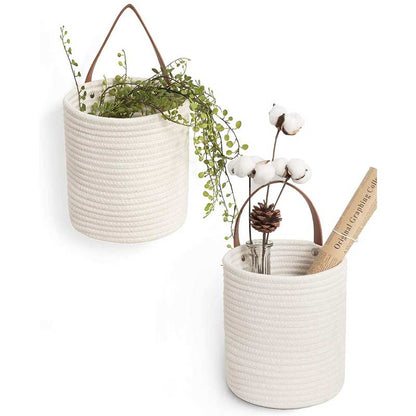 Cotton Wall Hanging Baskets Plant Flower Pot with Handle (2PCS)
