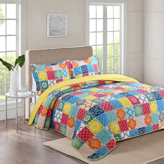 Ownkoti Colorful Plaid Pattern Quilt with Pillowcase