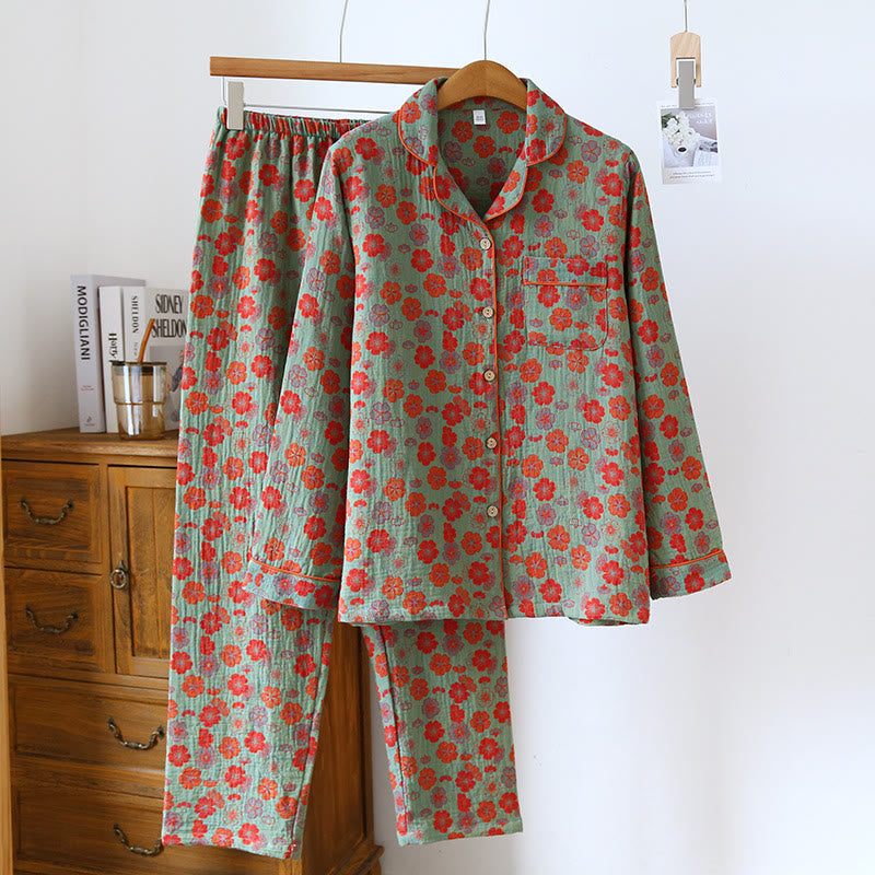 Plum Blossom Button Cotton Loungewear Set – ownkoti