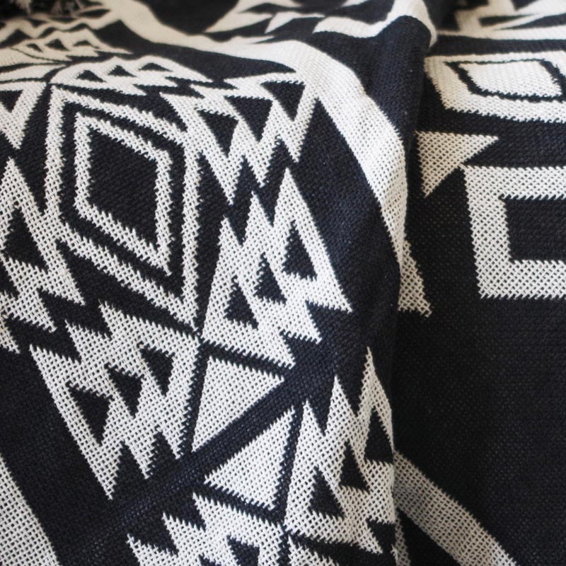 Geometric Pattern Knitted Blanket with Tassels
