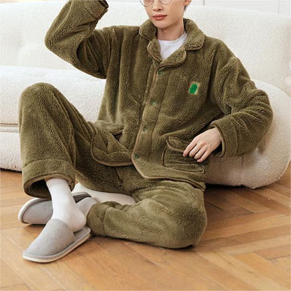 Solid Color Cactus Fleece Pajama Set