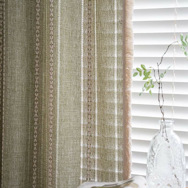 Ownkoti Simple Stripe Hollow-out Semi-shading Tassel Curtain