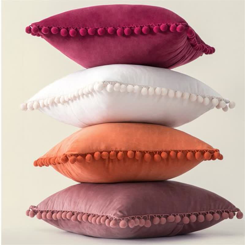 Solid Color Hairball Edge Velvet  Pillowcase