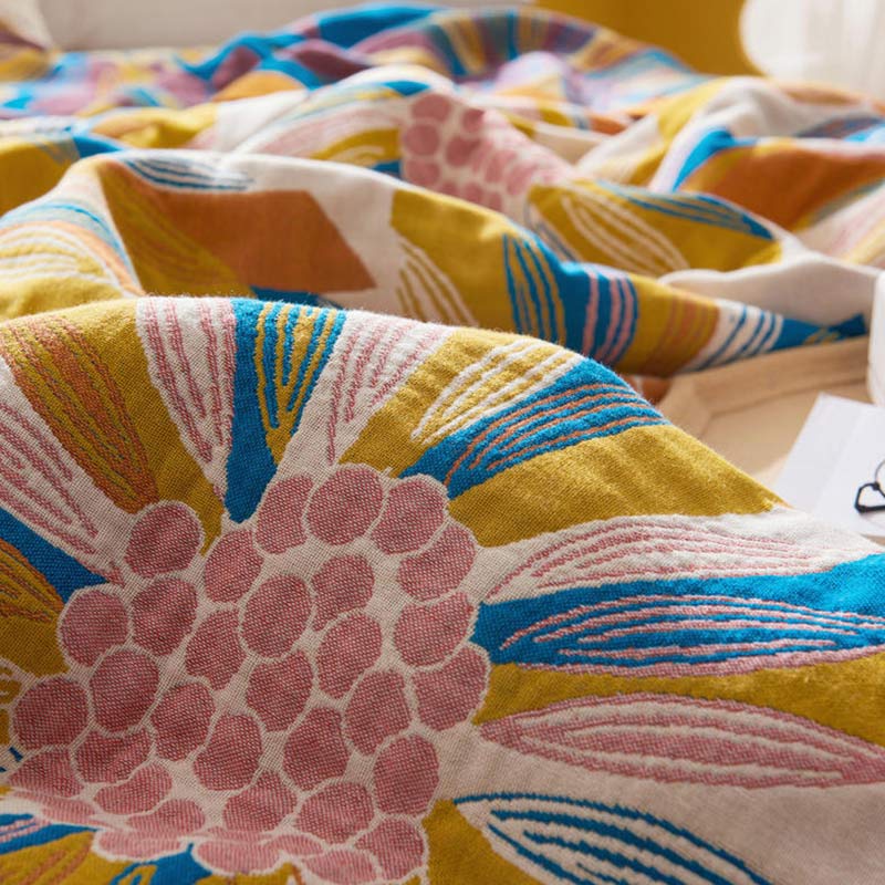 Ownkoti Yellow Flower Print Cotton Reversible Quilt