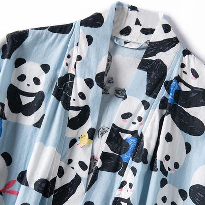 Panda Cotton V-neck Bathrobe with Tie