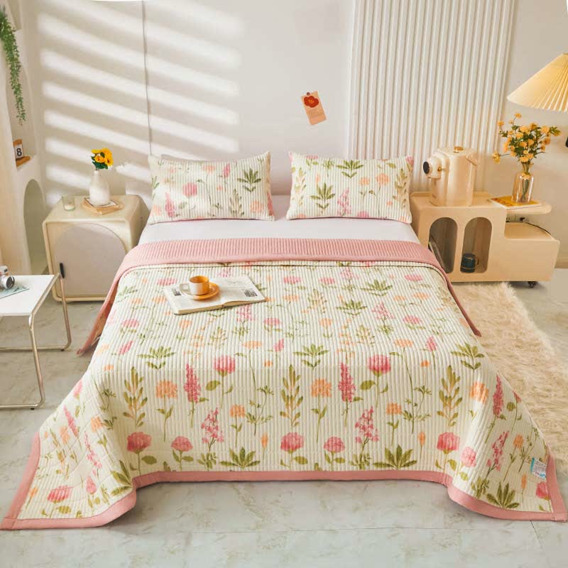 Rose &Leaf Soft Reversible Coverlet Blanket Coverlets Ownkoti White & Pink 19" x 29"
