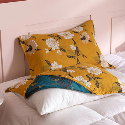 Yellow Flower Cotton Gauze Pillow Towel (2PCS)