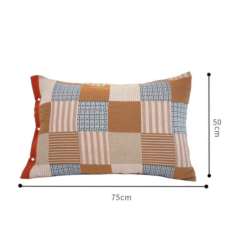 The Size of Plaid Striped Button Cotton Pillow Cover (2PCS)