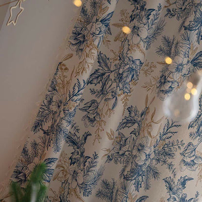 Ownkoti Blue Flower Pine Light Filtering Curtain