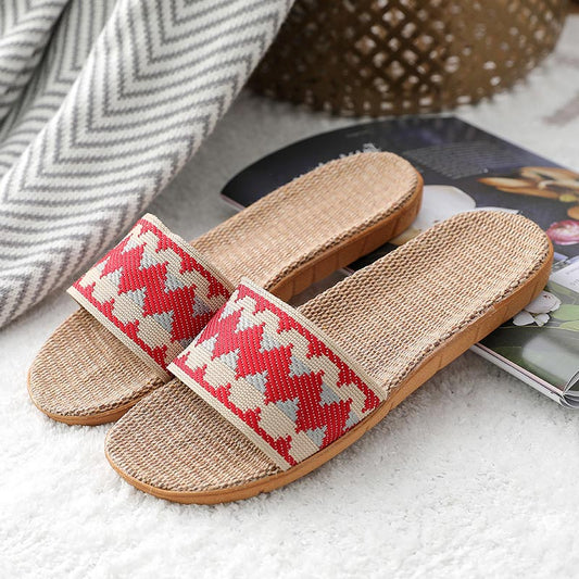 Casual Open Toe Striped Flax Slippers