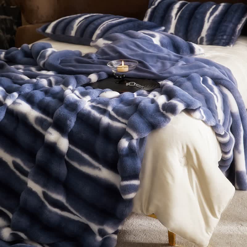 Modern Striped Faux Fur Decorative Blanket