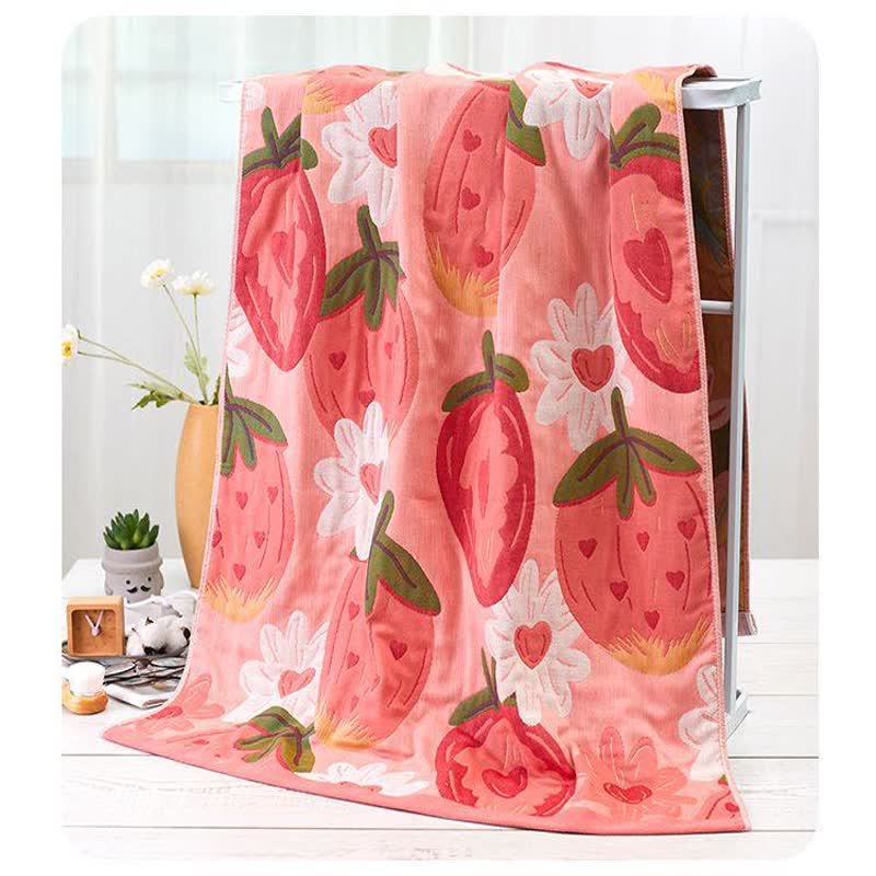 Strawberry & Flower Cotton Reversible Bath Towel Towels Ownkoti 1