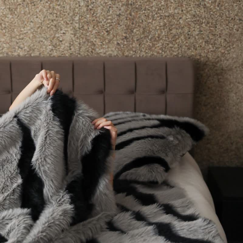Modern Zebra Print Faux Fur Blanket