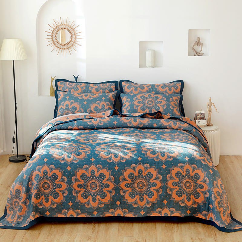 Cosmos Blue Six Layer Cotton Quilt Quilts Ownkoti 2PCS Pillowcases Blue 19" x 31"