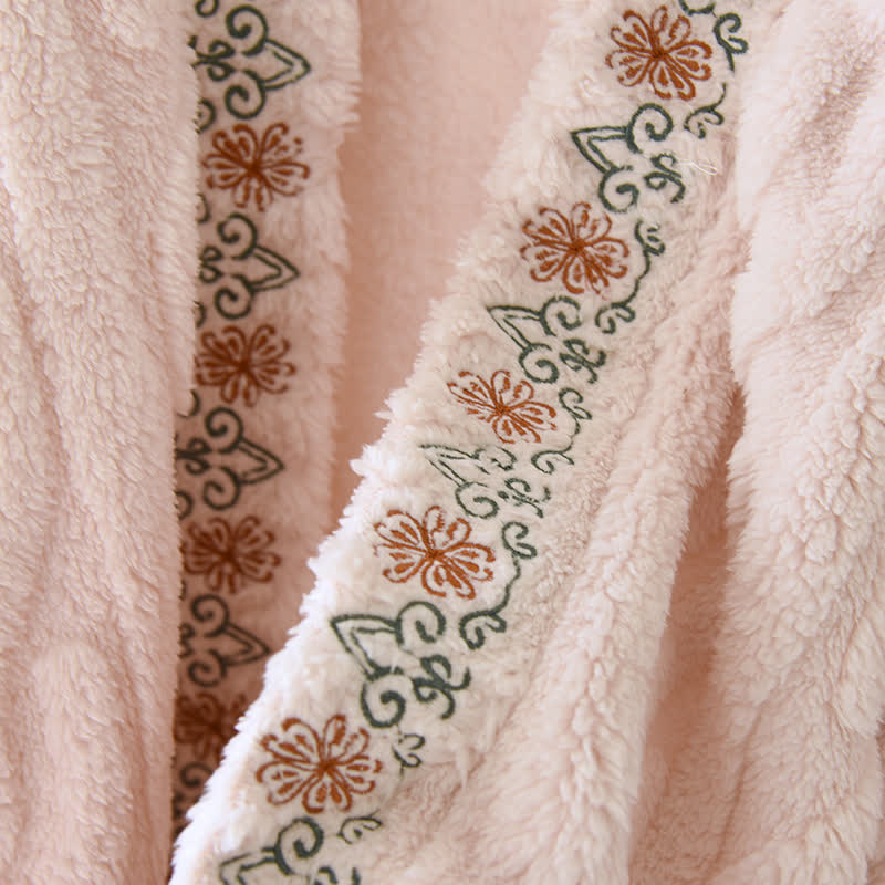 Retro Embroidered Warm Fleece Shawl Wrap