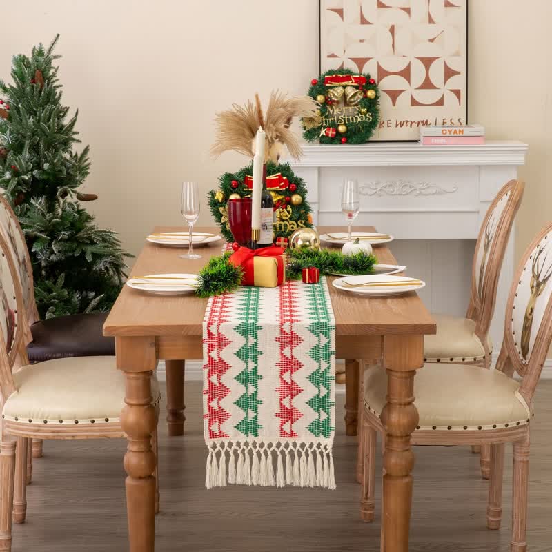 Bohemian Christmas Tree Tassel Table Runner