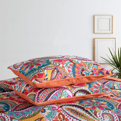 Colorful Flower Pattern Quilt with Pillowcase