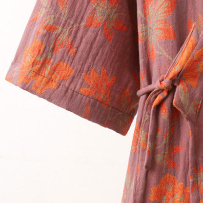 Flower Jacquard Cotton V-Neck Bathrobe Pajama