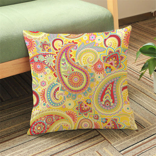 Ownkoti Yellow Pattern Cotton Linen Pillow Cover