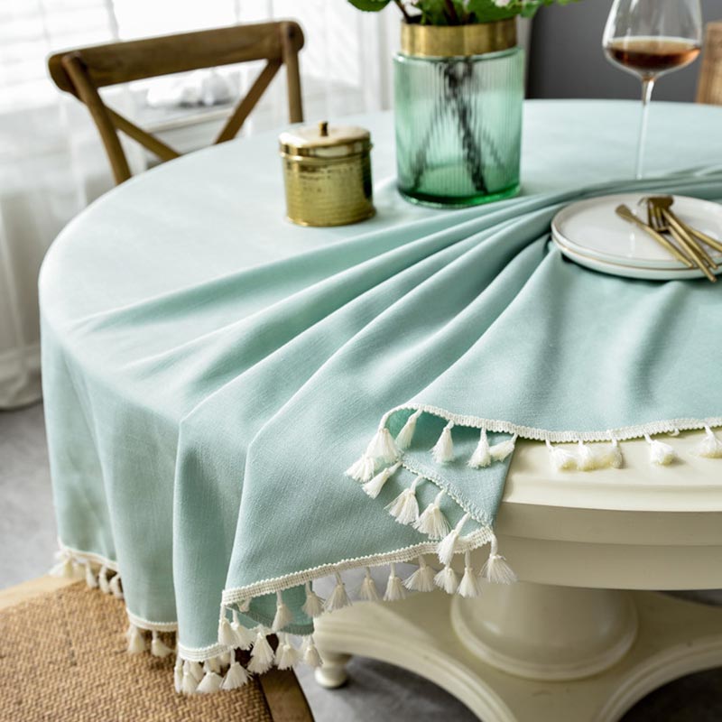Christmas Round Tablecloth Washable Table Cover with Tassel