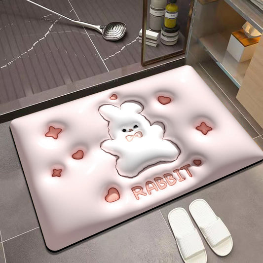 Ownkoti White Rabbit Diatomite Non-Slip Bathroom Mat