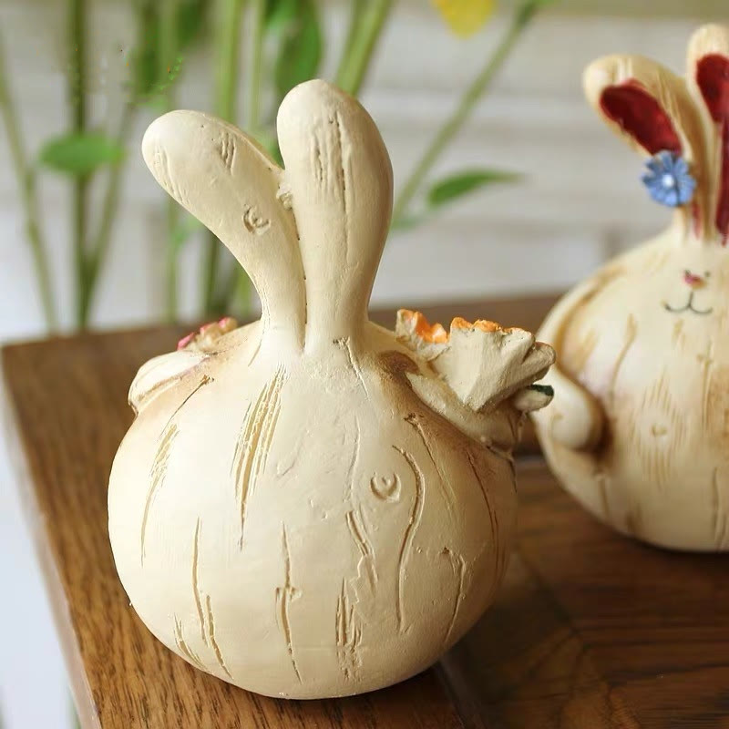 Ownkoti Retro Fat Rabbit Resin Home Decoration (2PCS)
