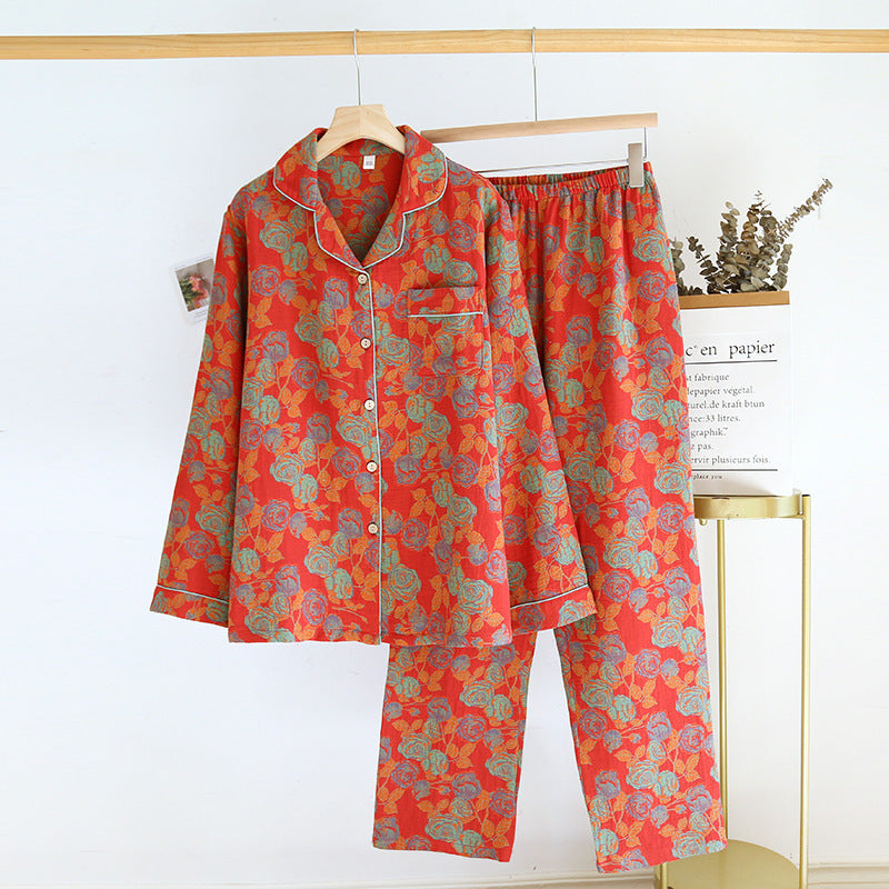 Rose Long Sleeves Cotton Pajama Set