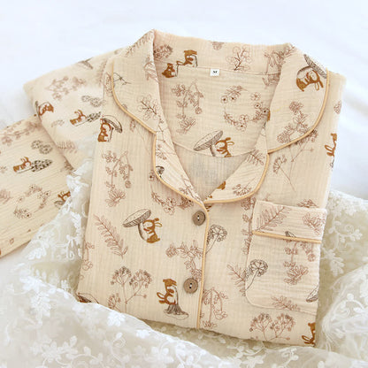 Cute Squirrel Cotton Lapel Nightwear Set