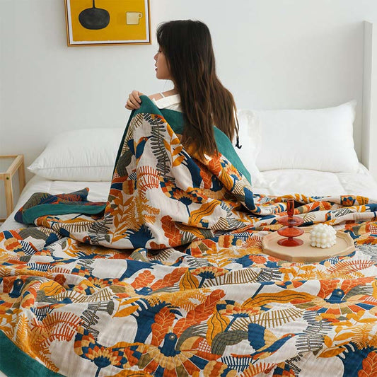 Ownkoti Soft Bird & Flower Cotton Reversible Quilt Quilts Ownkoti As Picture Full
