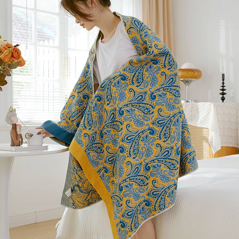 Ownkoti Mixed Color Reversible Gauze Bath Towel Towels Ownkoti Blue & Yellow 90cm x 180cm