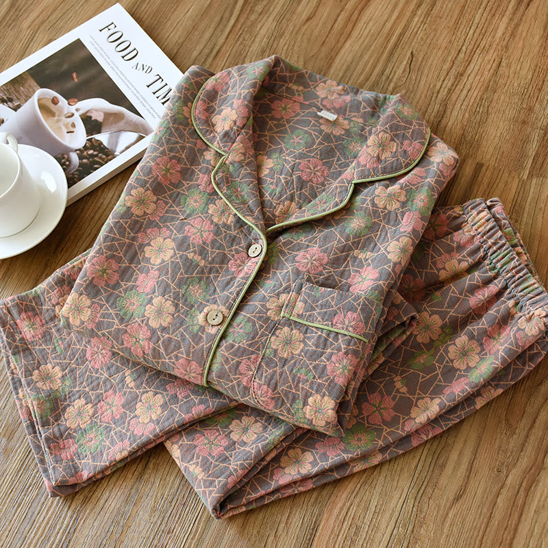 Plum Flower Cotton Doule-layer Loungewear Set