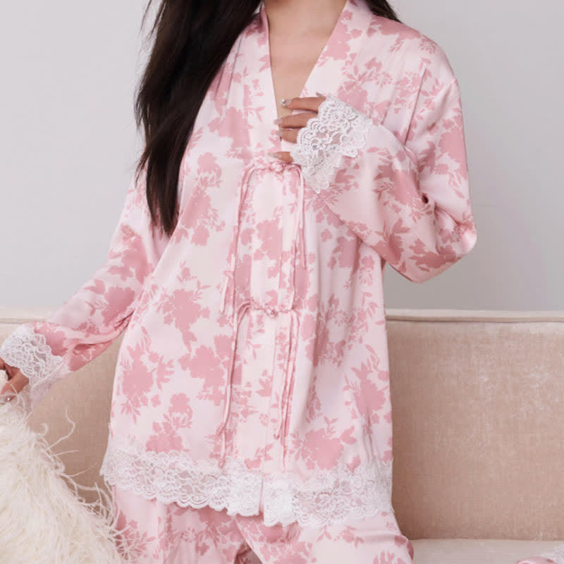 Floral Lace Edge Smooth Loungewear Set
