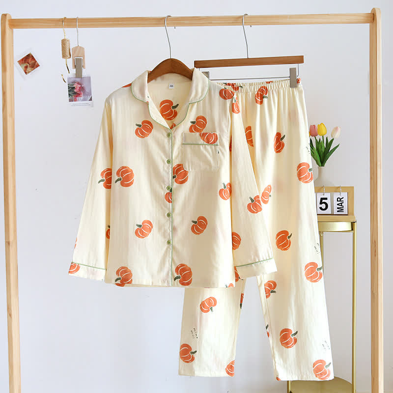 Simple Pumpkin Print Cotton Loungewear Set Loungewear Ownkoti Style 1 XL