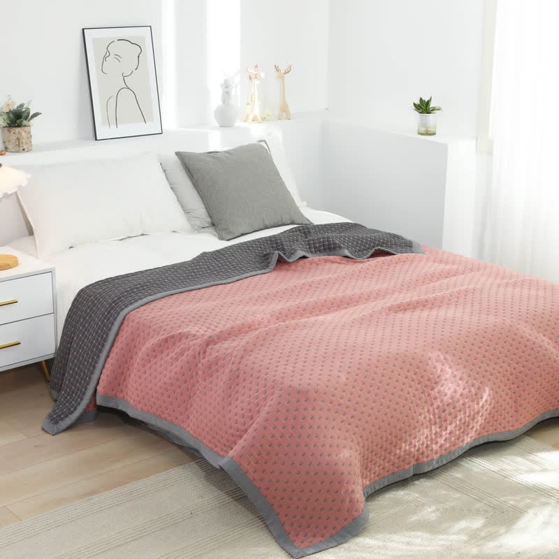 Grid Soft Pure Cotton Reversible Quilt Quilts Ownkoti Pink & Grey King