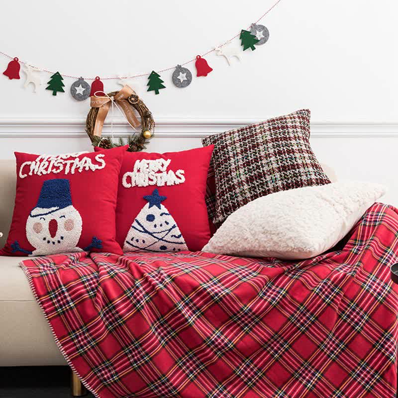 Ownkoti Christmas Snowman Plaid Pillowcase Pillow Sham