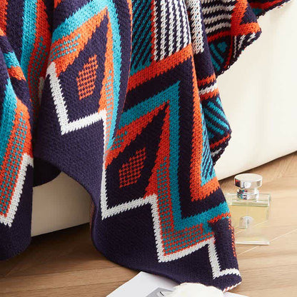 Rhombus Patchwork Blanket With Tassel Knot