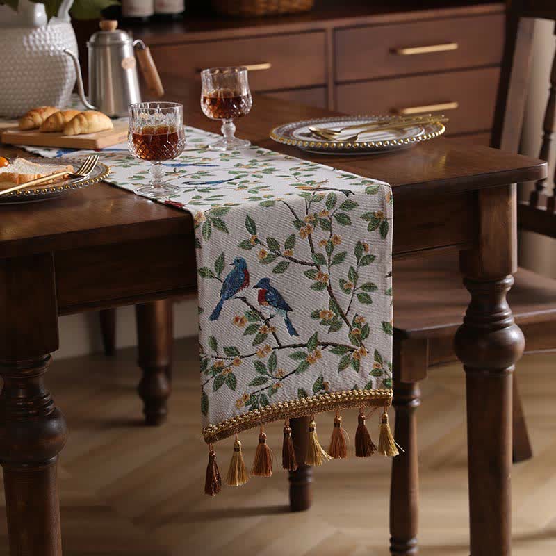 Rural Style Table Runner With Flower & Bird Tablecloth Ownkoti 3