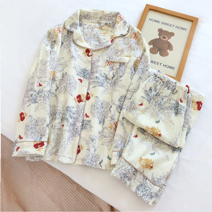 Fashion Floral Lapel Cotton Pajama Set