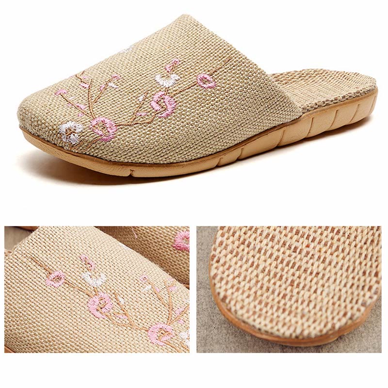Embroidered Plum Bossom Comfy Flax Slippers Slippers Ownkoti 12