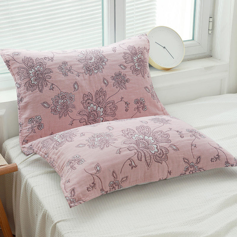 Boho Flower Cotton Double-Side Pillow Towel (2PCS) Pillowcases Ownkoti Pink 50cm x 75cm