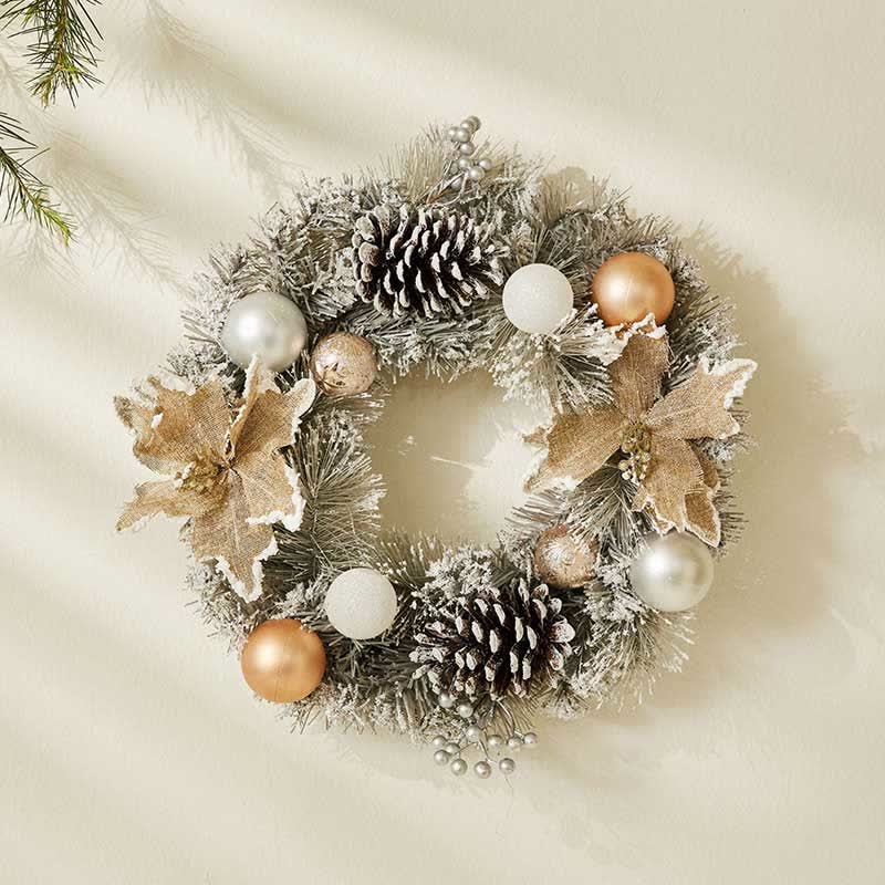 Ownkoti Christmas Silver Wreath with Pine Cone
