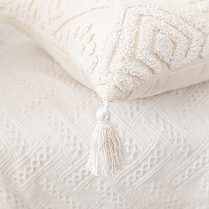 Morocco Beige Jacquard Tassels Pillow Cover