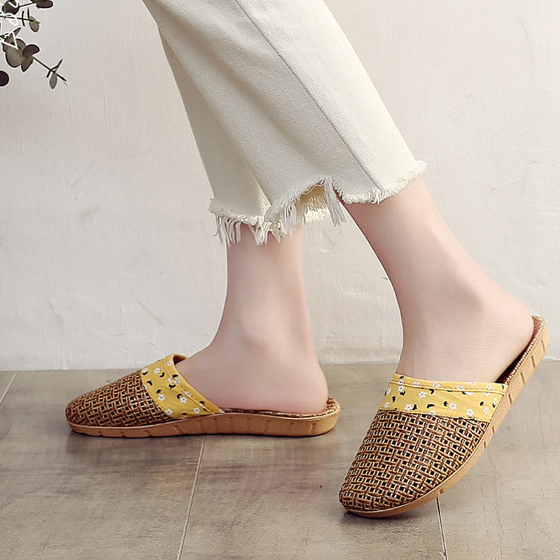 Simple Floral Pattern Cooling Flax Slippers