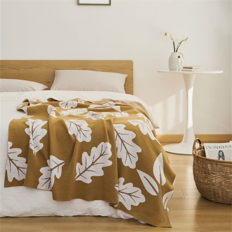 Ownkoti White Leaf Pattern Soft Cotton Blanket
