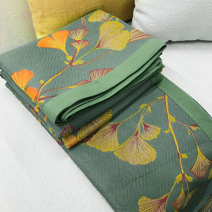 Ginkgo Leaf Jacquard Cotton Reversible Quilt